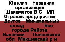 Ювелир › Название организации ­ Шаяхметов В.С., ИП › Отрасль предприятия ­ Другое › Минимальный оклад ­ 80 000 - Все города Работа » Вакансии   . Пензенская обл.,Мокшанский р-н